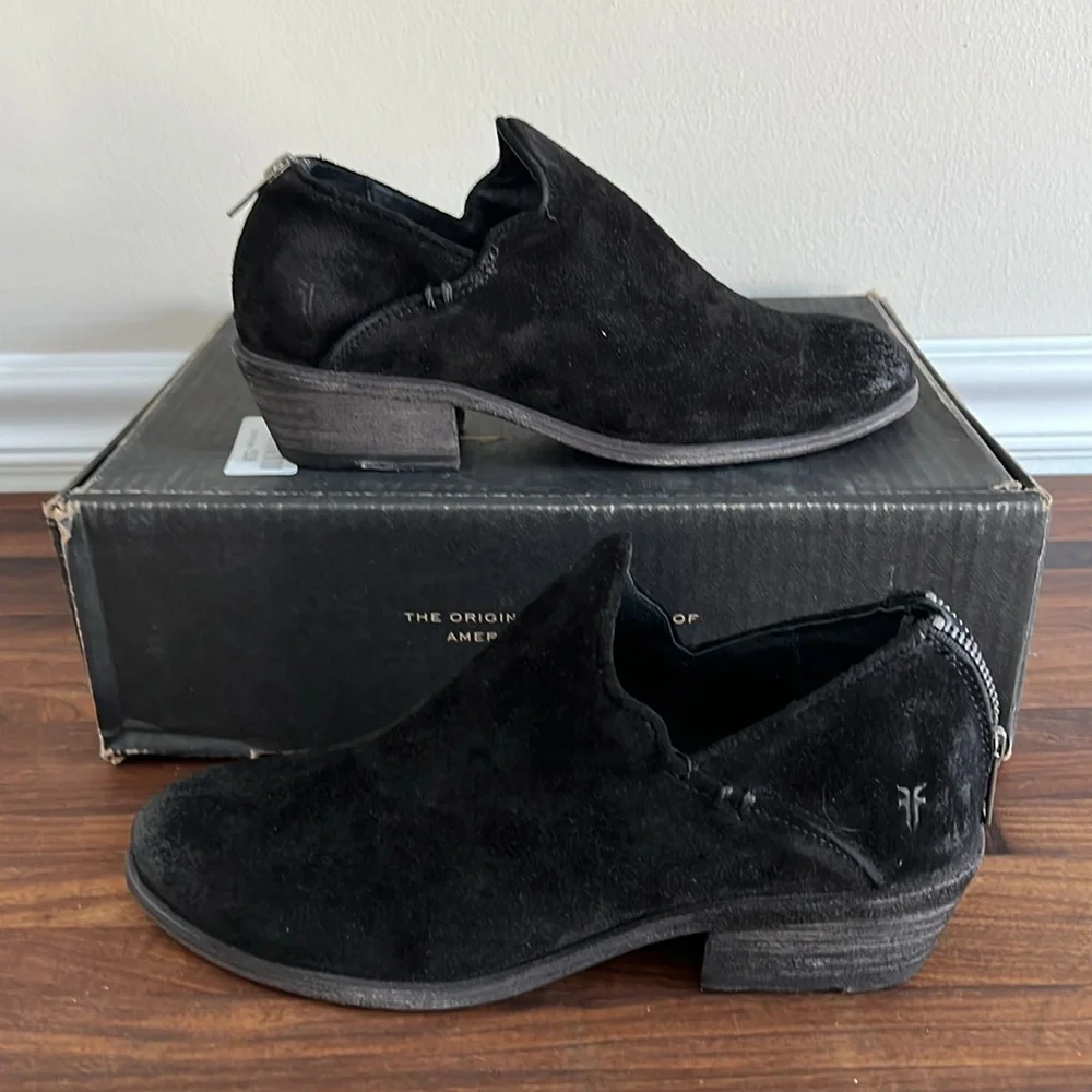 Frye Carson Shootie Black Suede Back Zipper Ankle Boots 7M - Picture 5 of 9